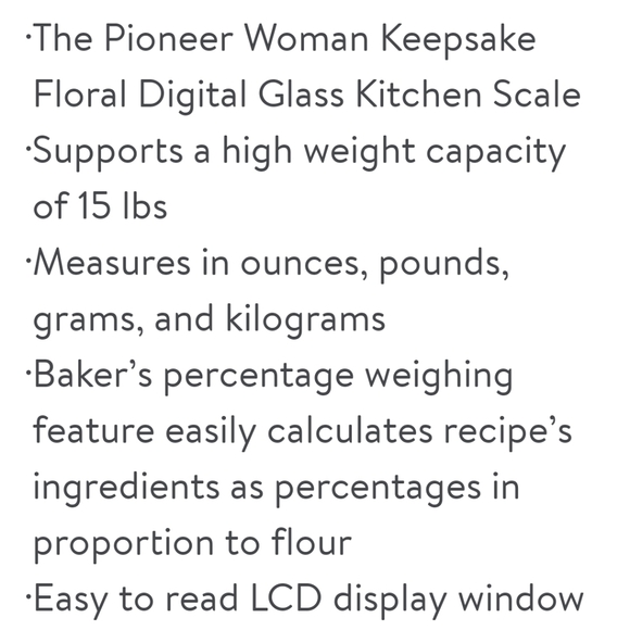 ❤️ SALE New Pioneer Woman Keepsake Floral 15 Lbs Bakery Digital Glass Scale - Picture 5 of 7